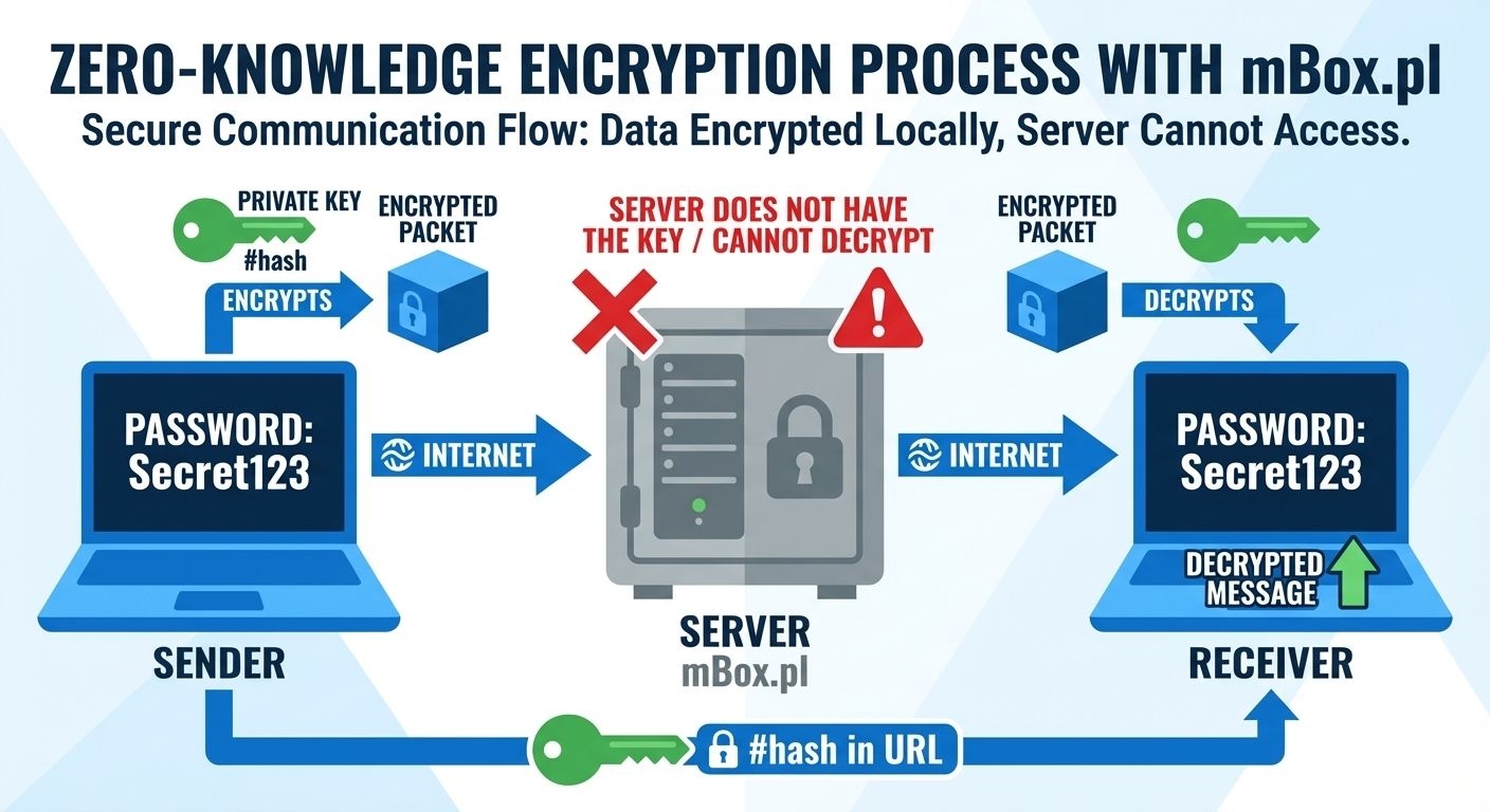 Illustration of the Zero-Knowledge security model in MBOX.PL 